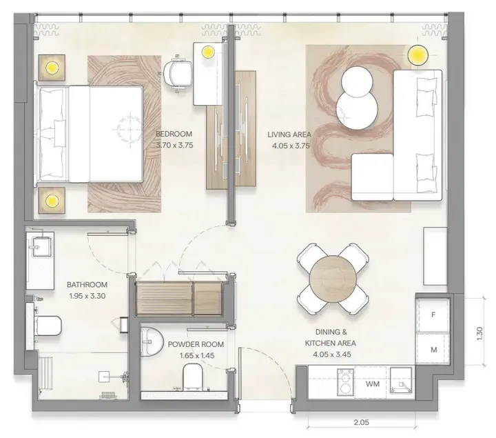 1 BR floor plan