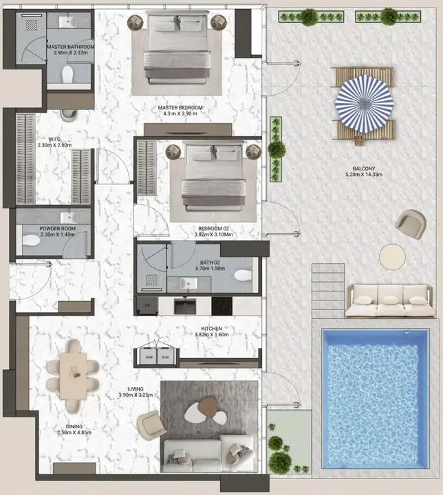 2 BR floor plan