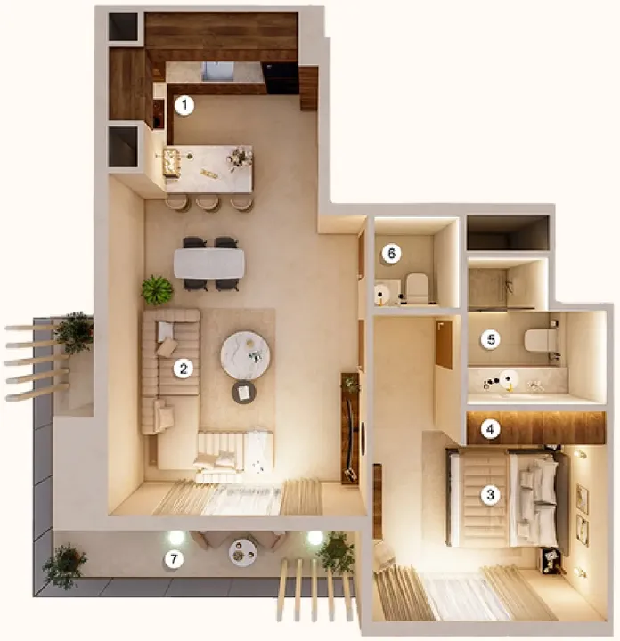 1 BR floor plan
