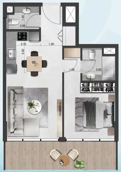 1 BR floor plan