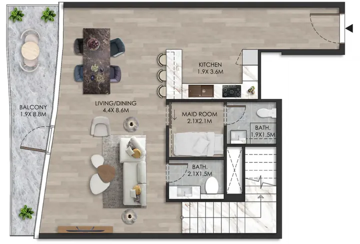 2 BR floor plan