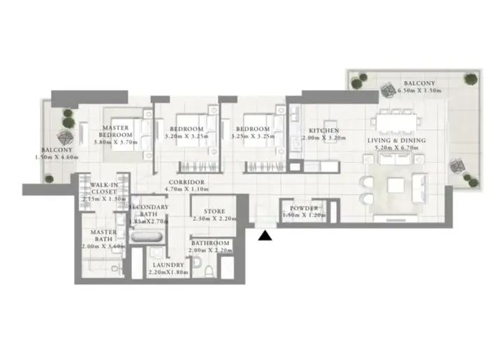 3 BR floor plan