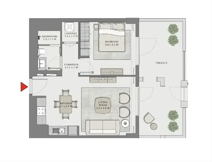 1 BR floor plan