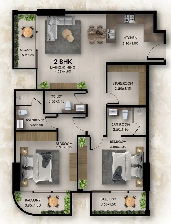 2 BR floor plan