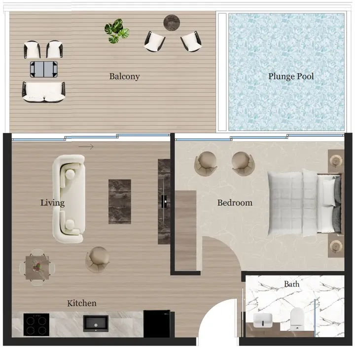 1 BR floor plan