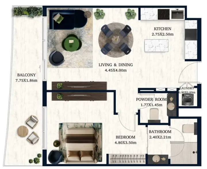 1 BR floor plan