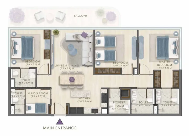 3 BR floor plan