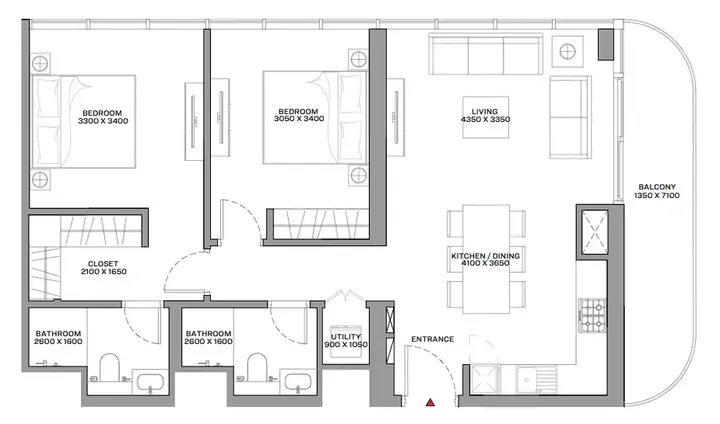 2 BR floor plan