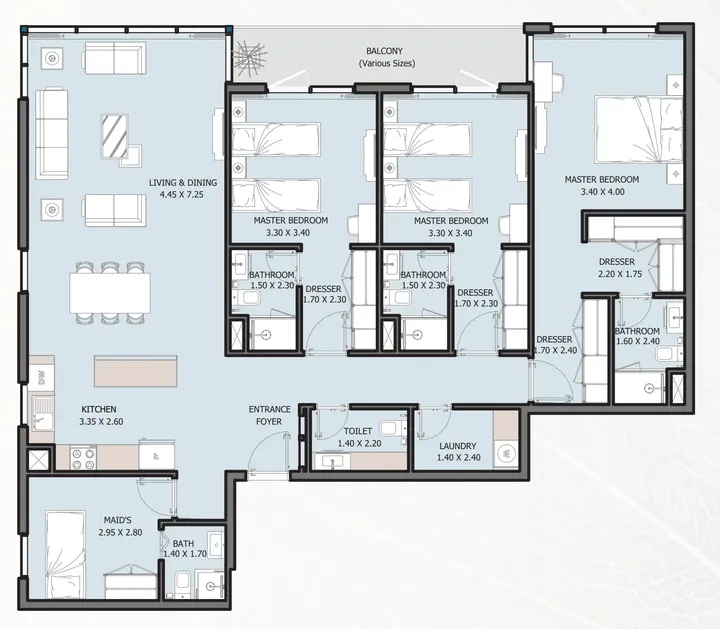 3 BR floor plan