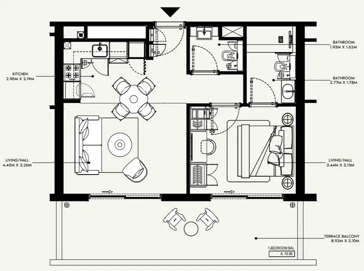 1 BR floor plan