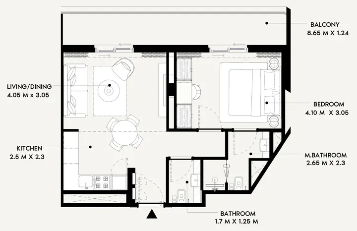 1 BR floor plan