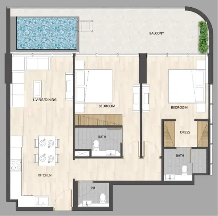 2 BR floor plan