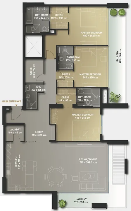 3 BR floor plan