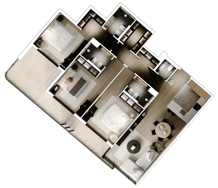 3 BR floor plan