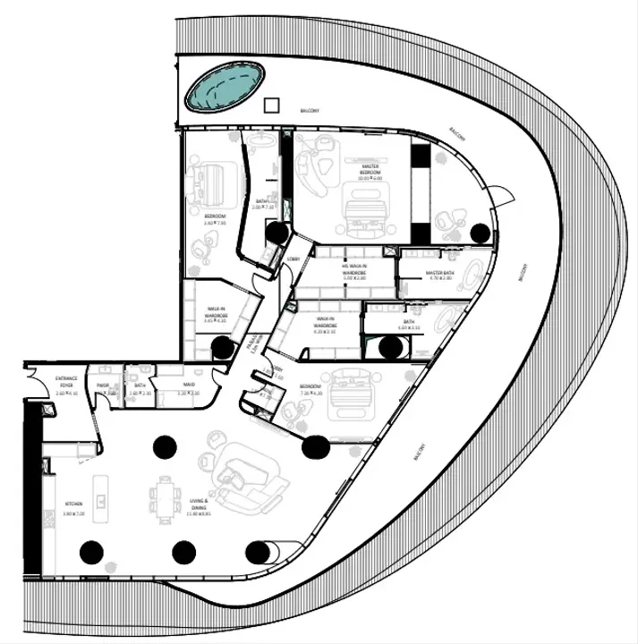 3 BR floor plan
