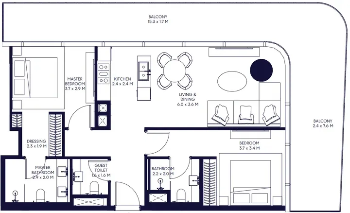 2 BR floor plan