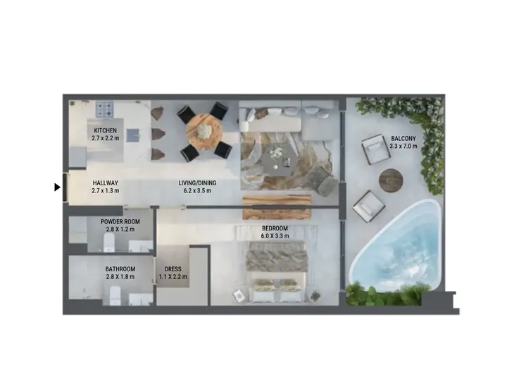 1 BR floor plan