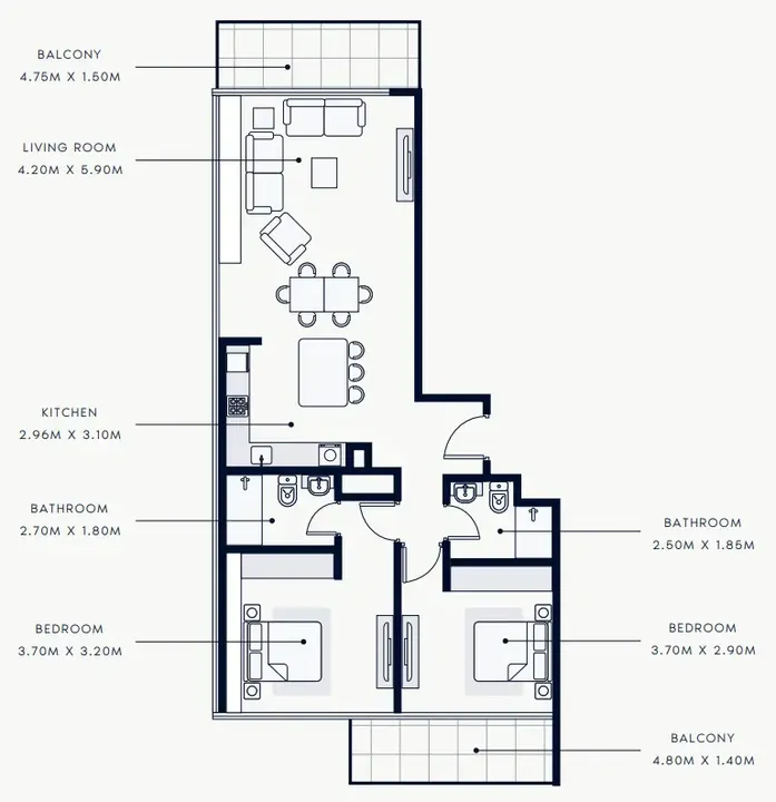 2 BR floor plan
