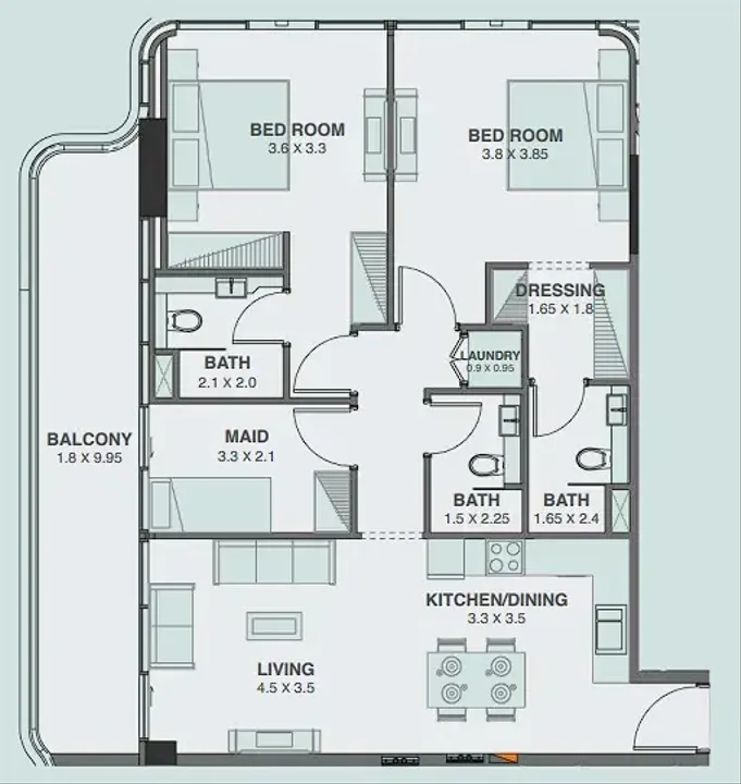 2 BR floor plan