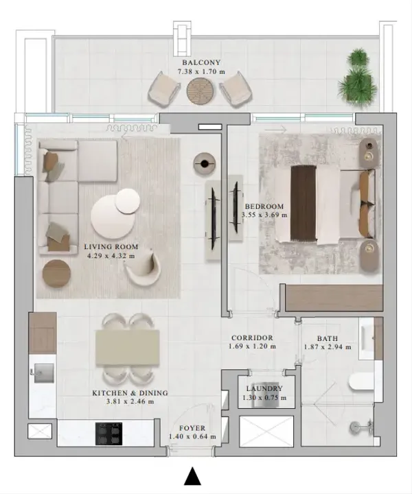 1 BR floor plan