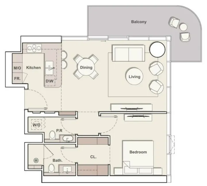 1 BR floor plan