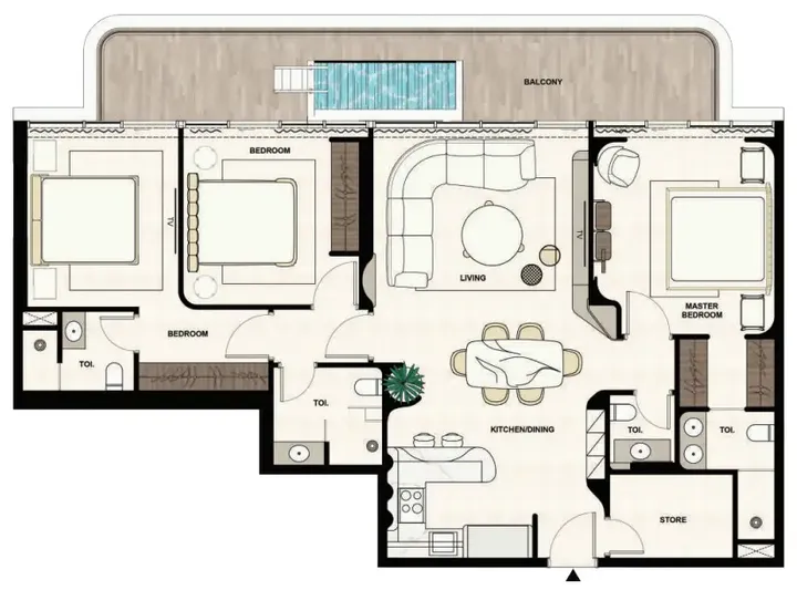 3 BR floor plan