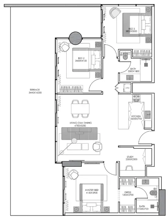 3 BR floor plan