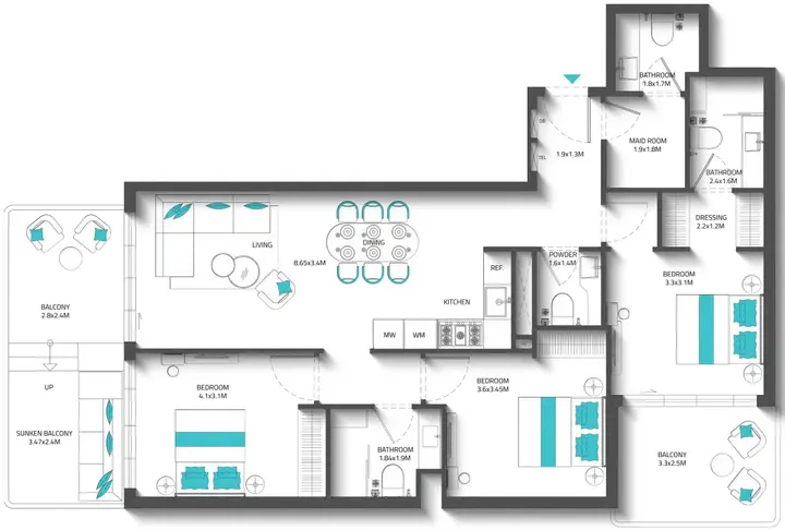 3 BR floor plan