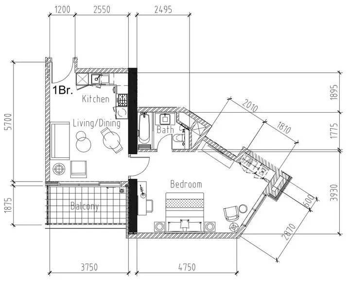 1 BR floor plan