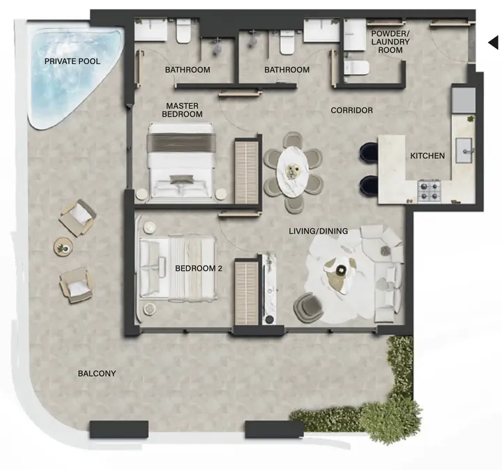 2 BR floor plan