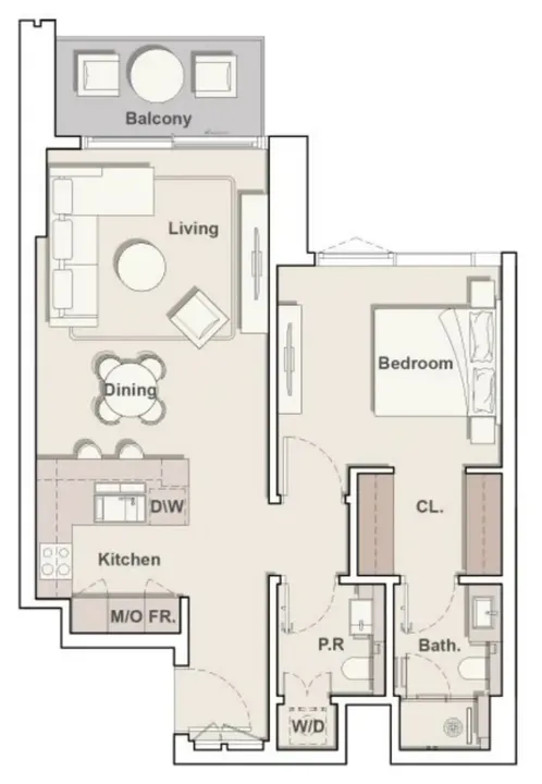 1 BR floor plan