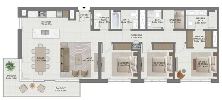 3 BR floor plan