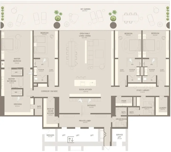 4 BR floor plan