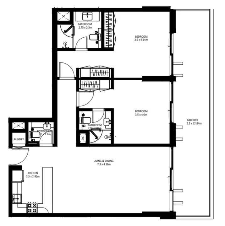 2 BR floor plan