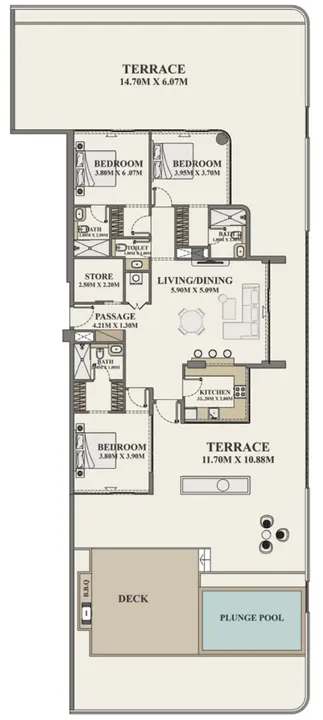 3 BR floor plan