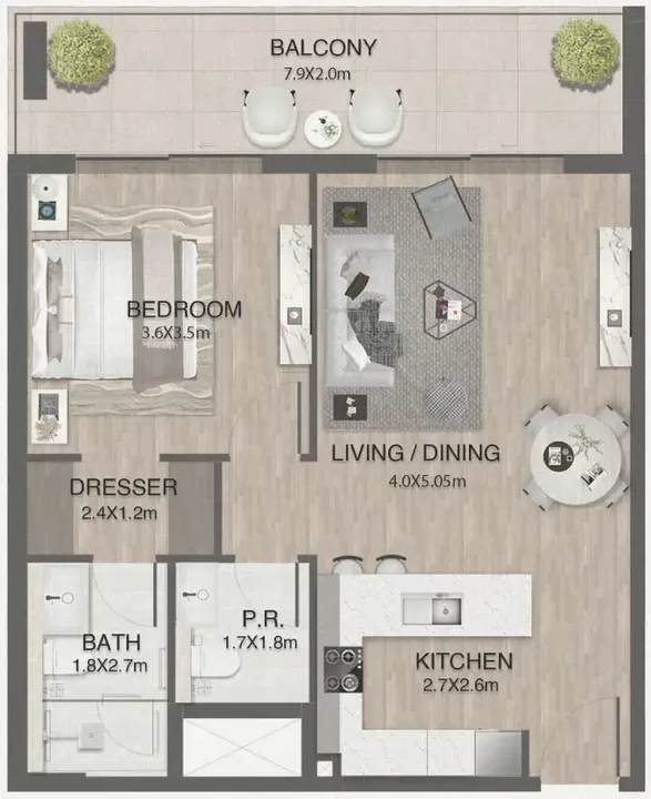 1 BR floor plan