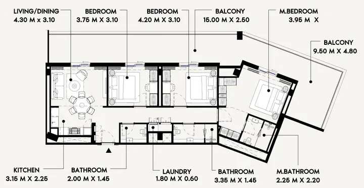 3 BR floor plan