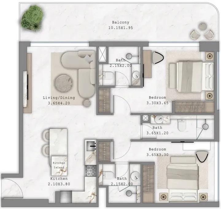 2 BR floor plan