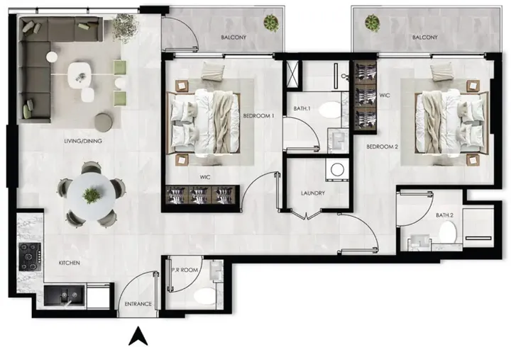 2 BR floor plan