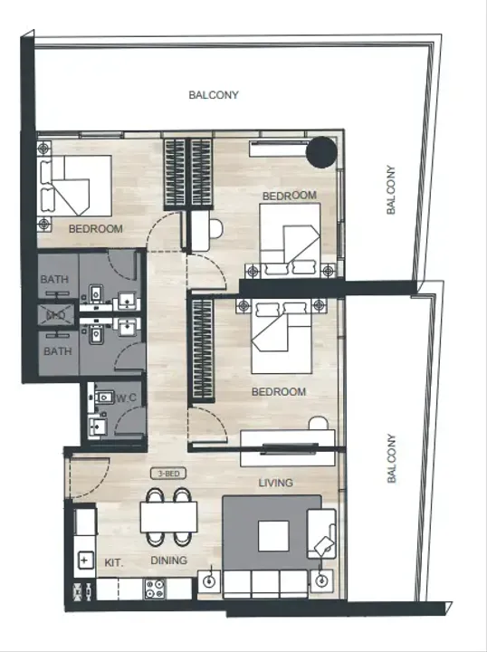3 BR floor plan
