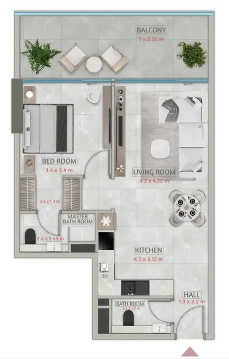 1 BR floor plan