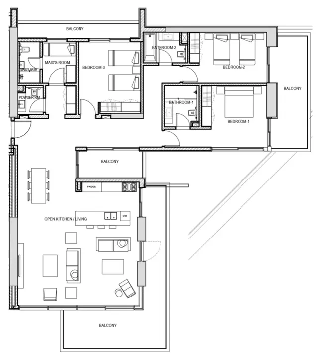3 BR floor plan