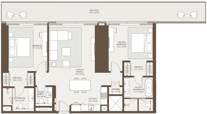 2 BR floor plan