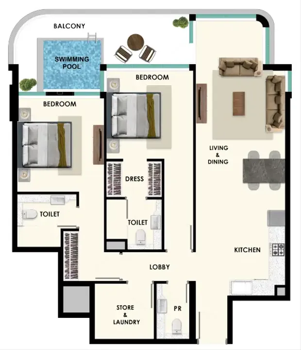 2 BR floor plan