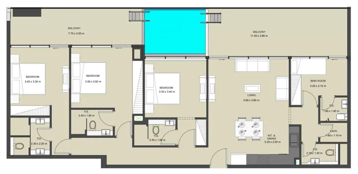 3 BR floor plan