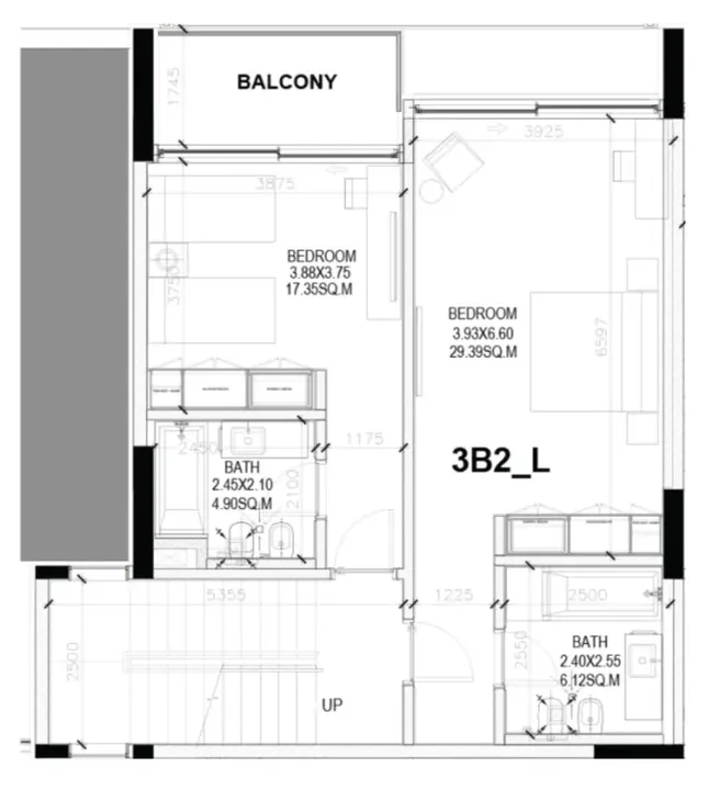 3 BR floor plan