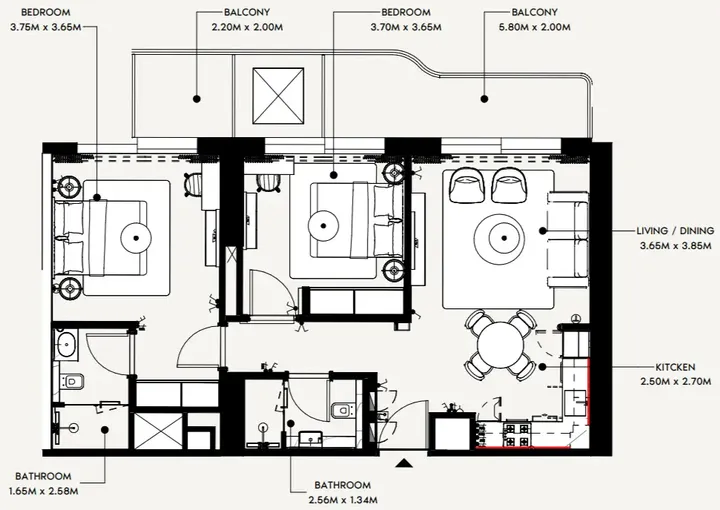 2 BR floor plan