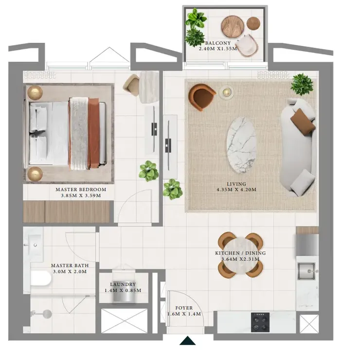 1 BR floor plan