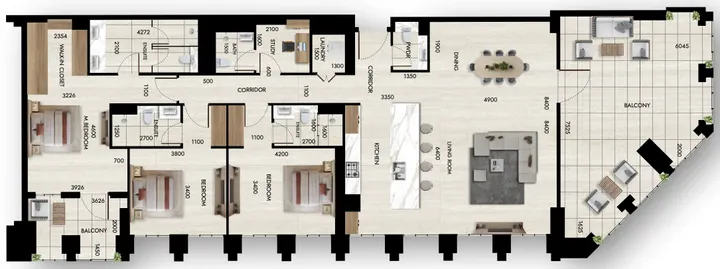 3 BR floor plan