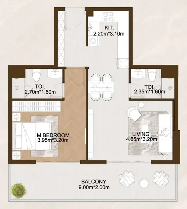 1 BR floor plan